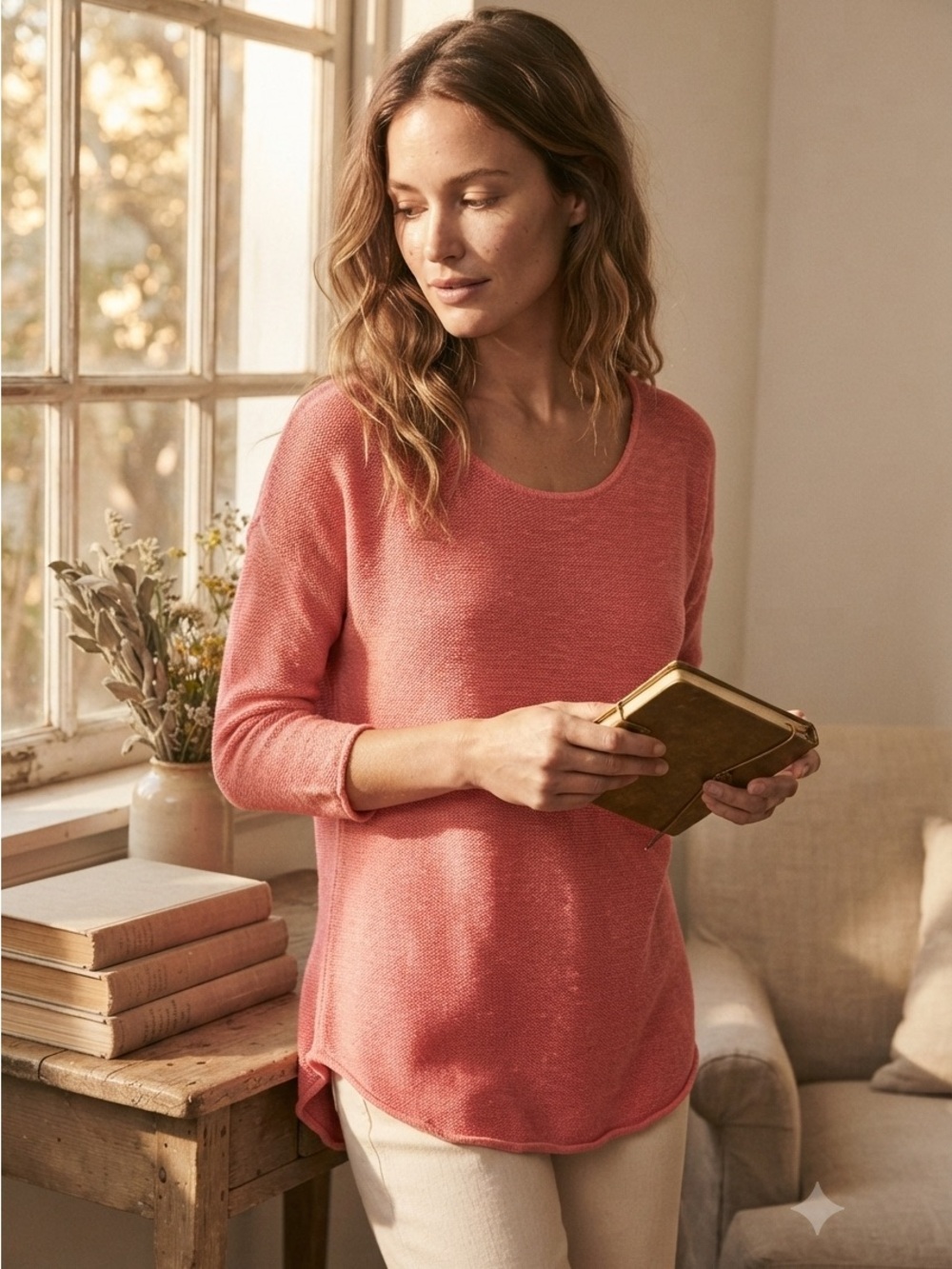 PARKHURST | 100% Cotton Coral Pullover Sweater | Colourful Fall Minimalist